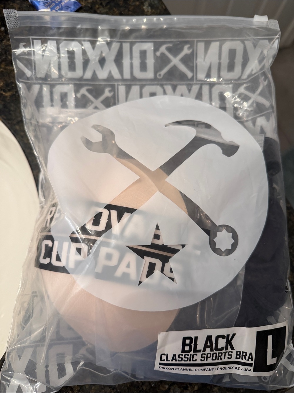 DIXXON Black Sports Bra with Nude Cups - L